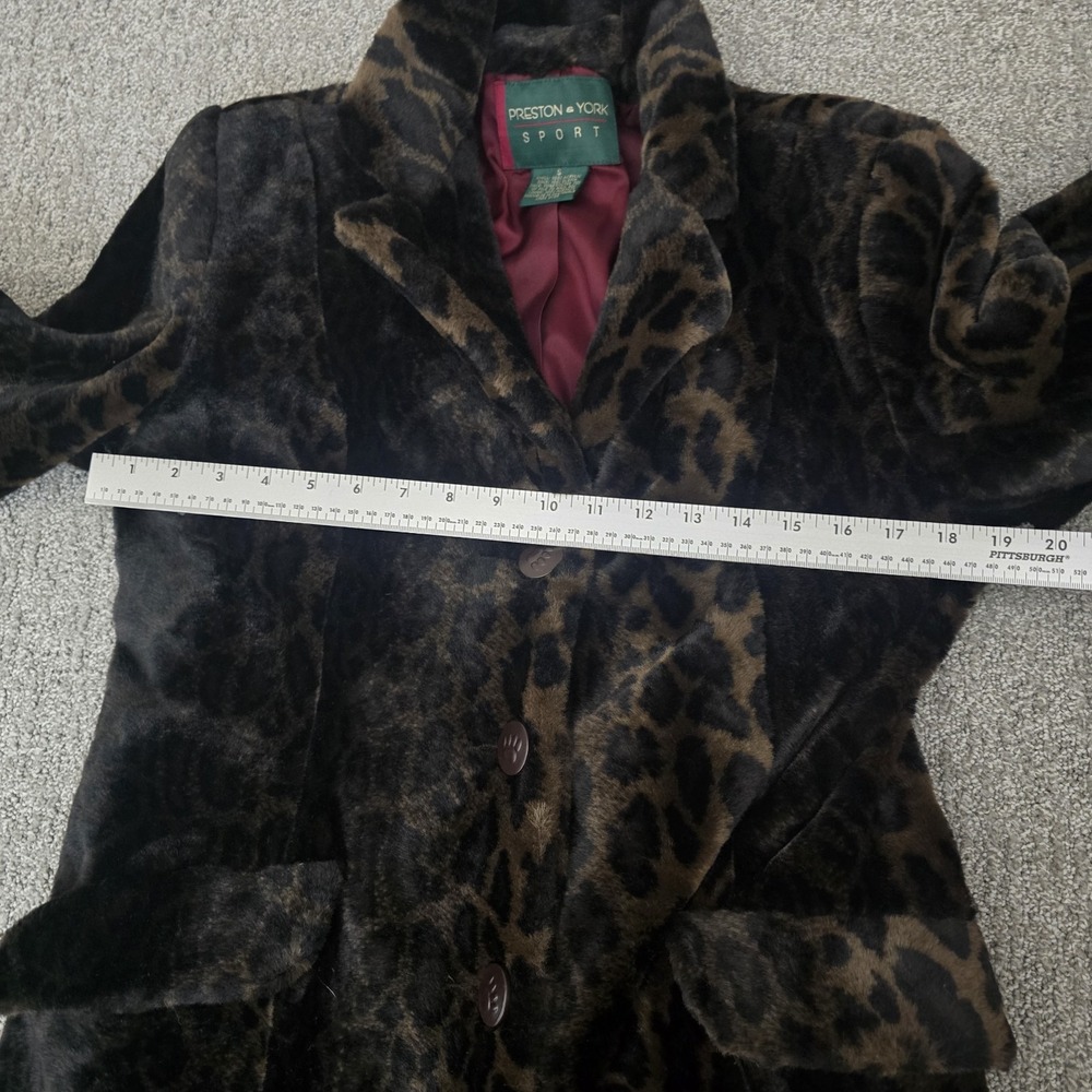 Preston Yorke Faux Fur Leopard Print Coat Brown Vintage Womens S‎ Mobwife Glam - Picture 5 of 7